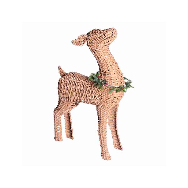 Rena decorativa de vime com guirlanda (80 cm)