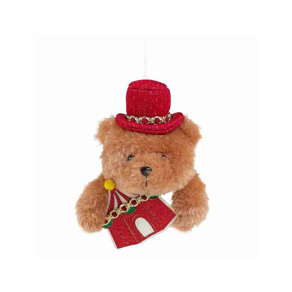 Pendente de Natal urso com cartola e lona de circo
