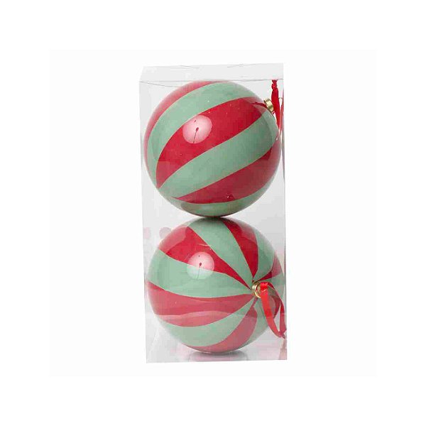 Bola de Natal vermelha e verde celadon 12 cm (jogo 2)