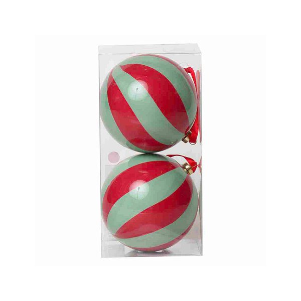 Bola de Natal vermelha e verde celadon 10 cm (jogo 2)