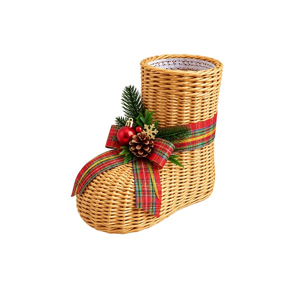 Bota Papai Noel em rattan (25 cm)