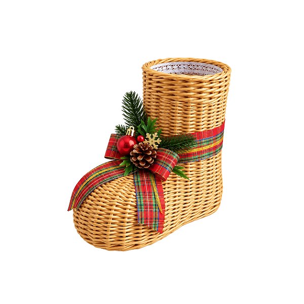Bota Papai Noel em rattan (35 cm)