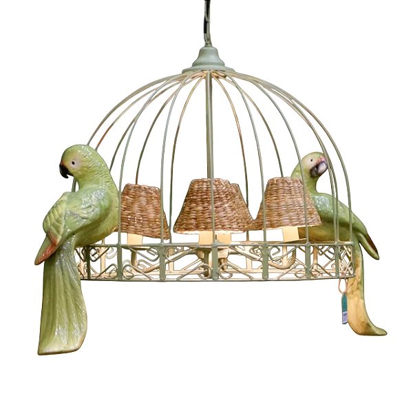 Lustre Gaiola verde com Periquitos