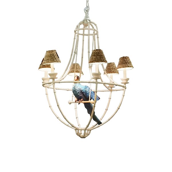 Lustre Arara Azul com cúpulas de taboa Zanatta Casa