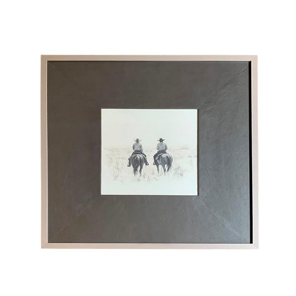 Quadro cowboys com couro (60x60 cm)