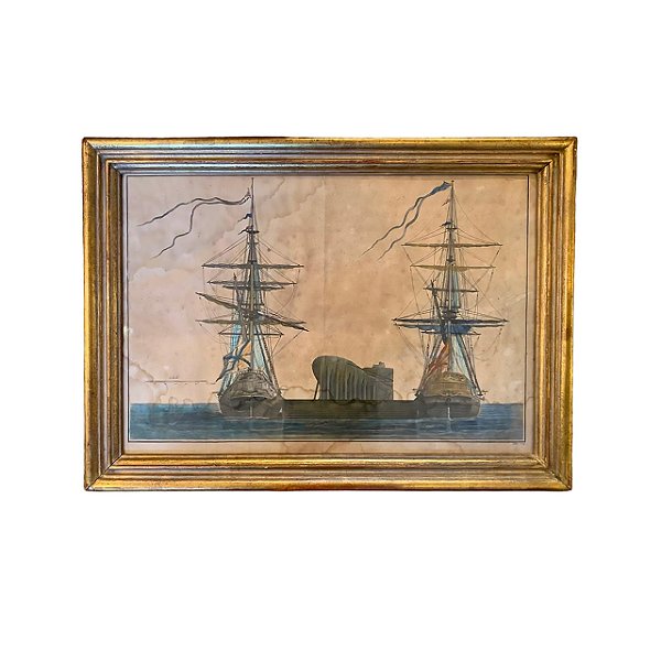 Quadro gravura antiguidade navios