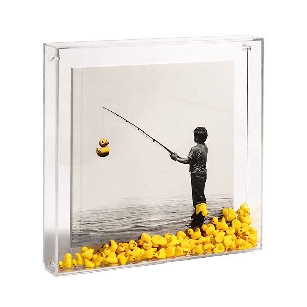 Caixa acrílico menino pescador de mini patos