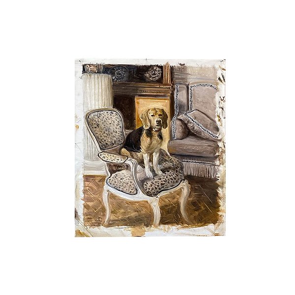 Pintura cachorro Beagle na cadeira