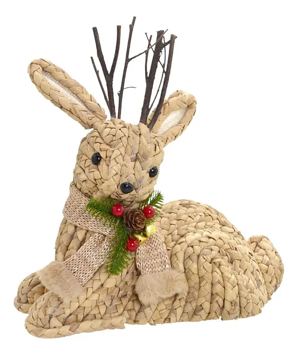 Rena sentada de palha trançada com galhos (26 cm)