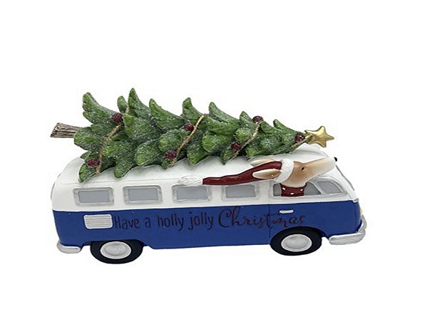 Kombi azul com cachorro salsicha e arvore de natal