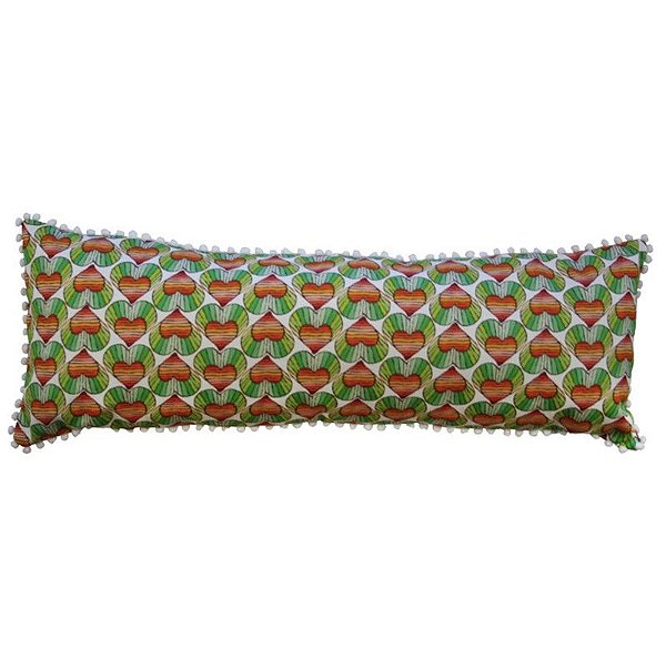 Capa de Almofada corações/listras verdes 25x55 cm