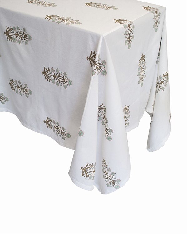 Toalha de Mesa Flora Verde Água 4m