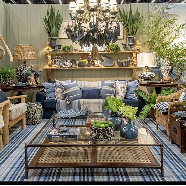 Lustre Zanatta Casa Folhas e Pássaros Azul nevoeiro