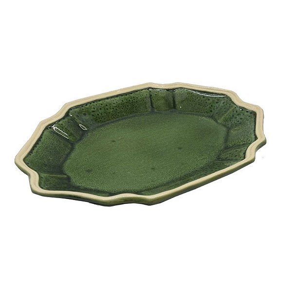 Travessa Casual Verde M Borda Faiança (37 x 26 cm)
