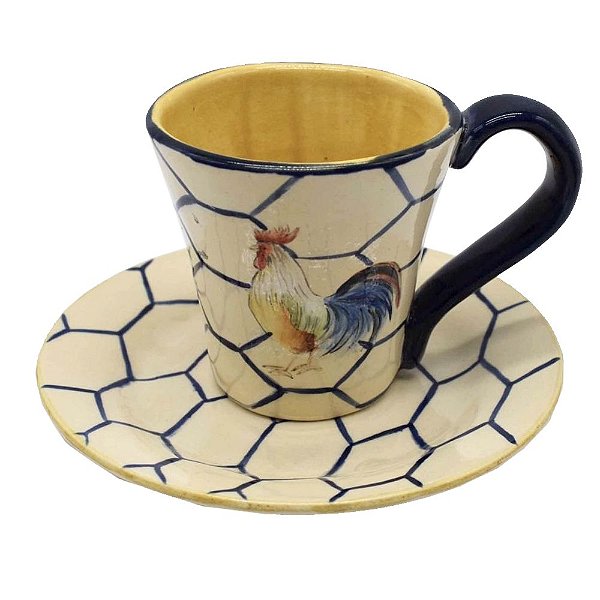 Caneca galo de telinha azul com pires Zanatta Casa