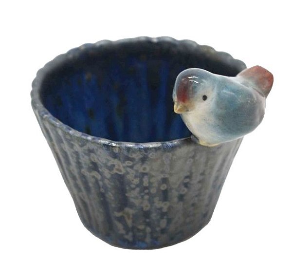 Mini Cachepot bambu azul com passarinho Zanatta Casa