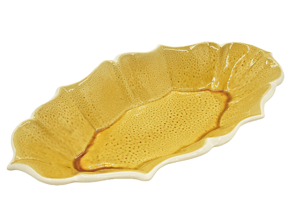 Travessa funda ovalada casual ocre com borda faiança Zanatta Casa 24x45cm