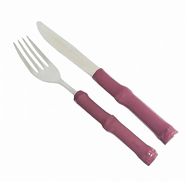 Garfo e Faca Jantar Bambu Rosa antigo (par)
