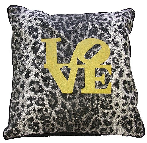 Capa de Almofada oncinha Love com dourado 45x45 cm