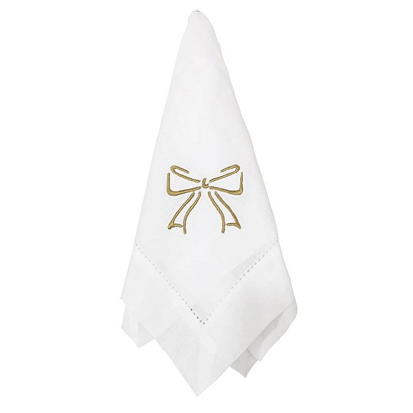 Guardanapo Linho Laço Dourado Bordado 50x50