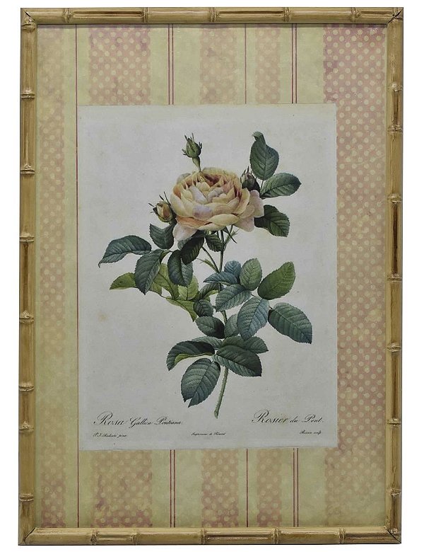 Quadro gravura de rosas com moldura de faux bambu 1