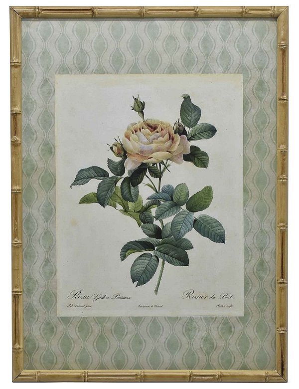 Quadro gravura de rosas com moldura de faux bambu 3