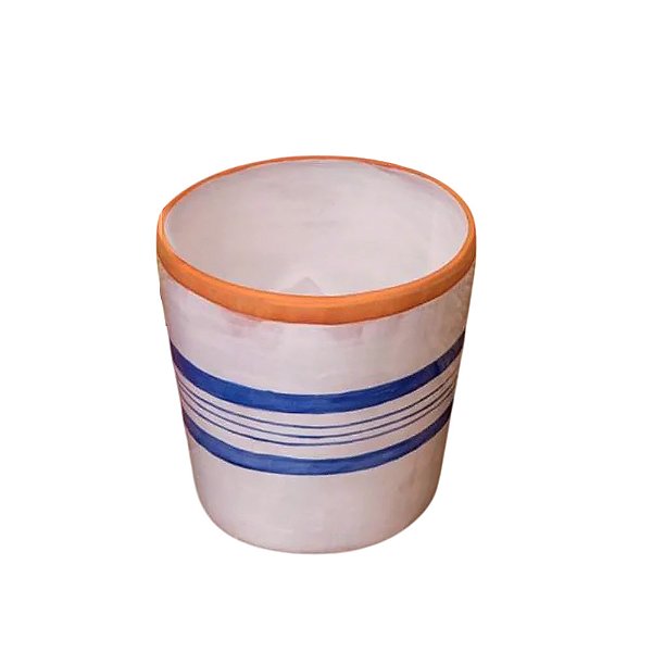 Lixeira terracota com listras branca e azul sem tampa Zanatta Casa