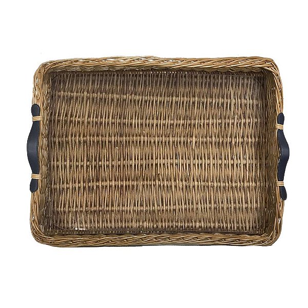 Bandeja vime G com alça de couro azul marinho