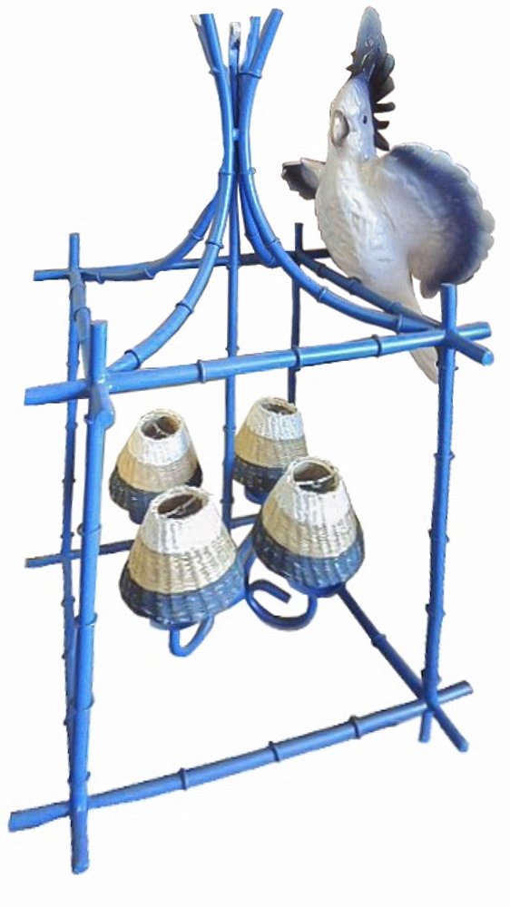 lustre Gaiola Azul com Calopsita e Cúpulas listadas