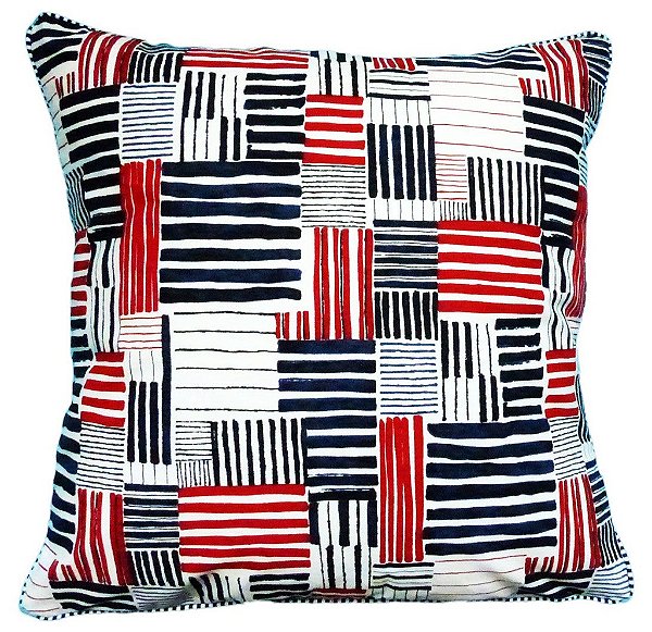 Capa de Almofada Pinceladas Azul, Vermelha e Branca 48x48 cm