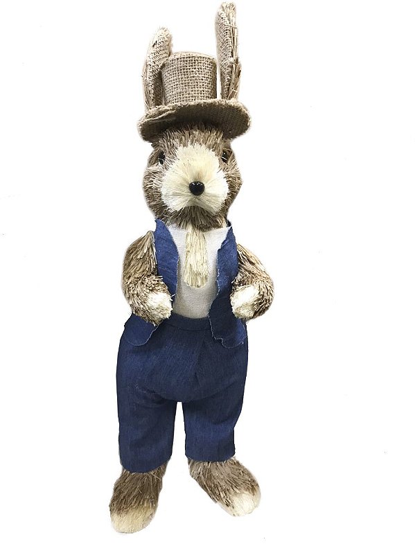 Coelho de palha com cartola e jeans