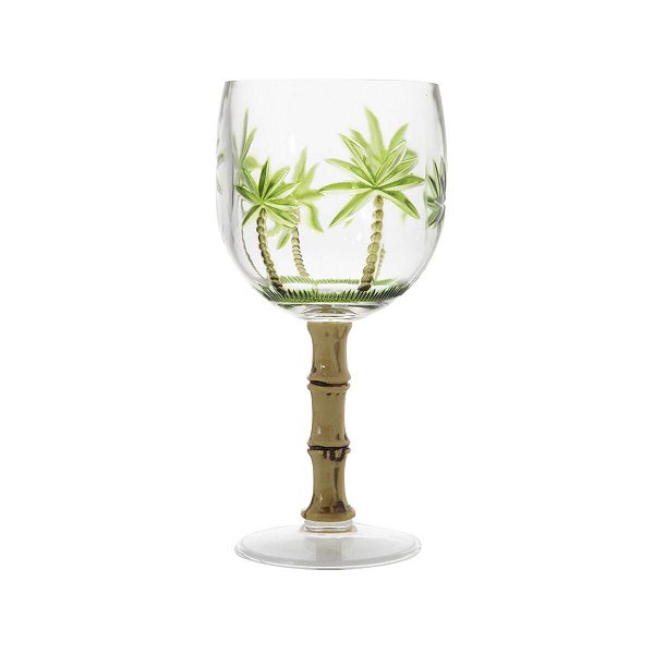Taça acrilico pé bambu desenho coqueiros (cj com 6)