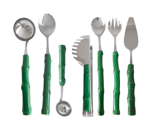 Kit talher servir Bambu verde simples