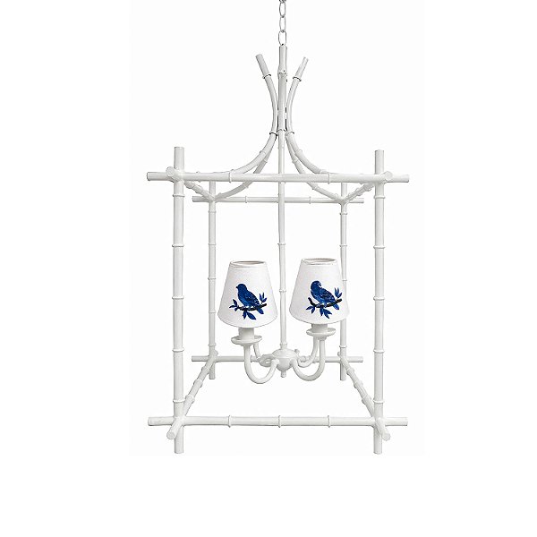 Lustre Gaiola off white com cúpulas bordadas pássaros