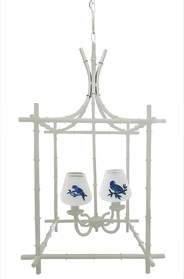 Lustre Gaiola off white com cupulas bordadas pássaros