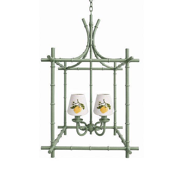 Lustre gaiola verde celadon com cúpulas bordadas limão siciliano