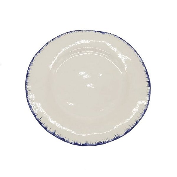 Prato pão branco pincelado azul