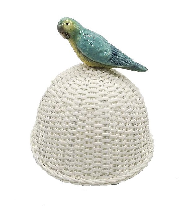 Cobre bolo P com pássaro canindé azul