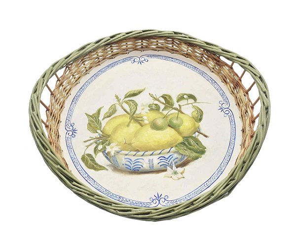 Cesta P vime redonda alça verde desenho limão zanatta casa