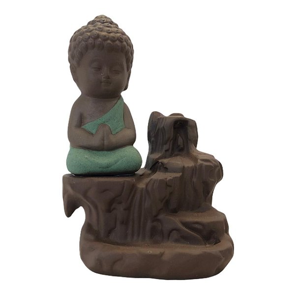 Incensário Cascata Buda Verde 12cm