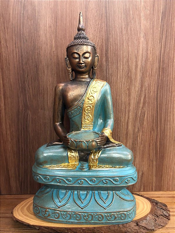 Buda Tibetano Dourado com Azul 34cm