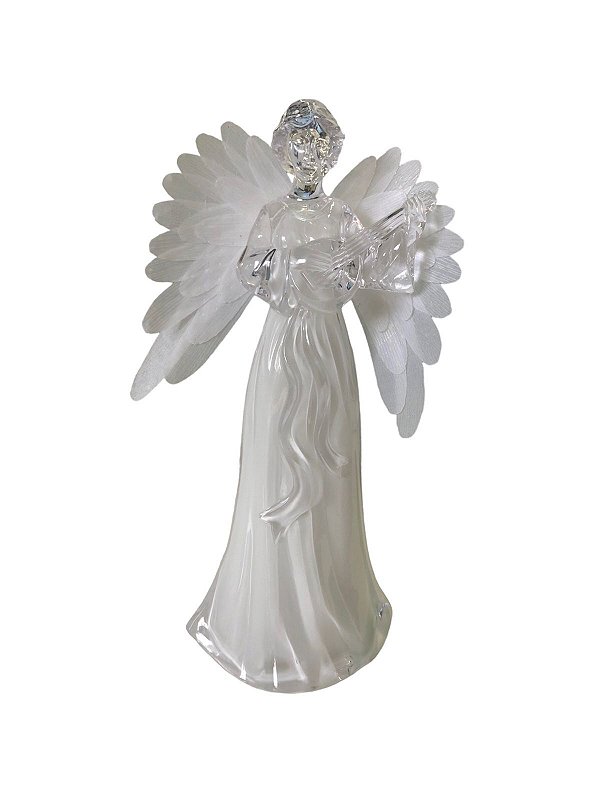 Anjo com Harpa, Luz e Assas com Fibra Ótica 21cm
