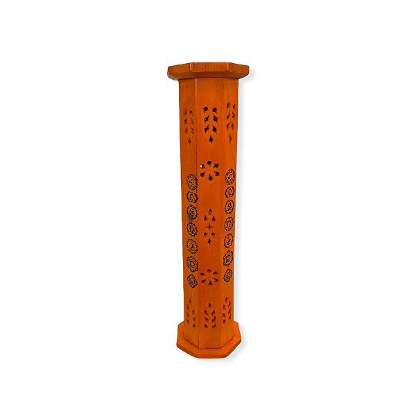 Incensário Torre Madeira Chakras Laranja 31cm