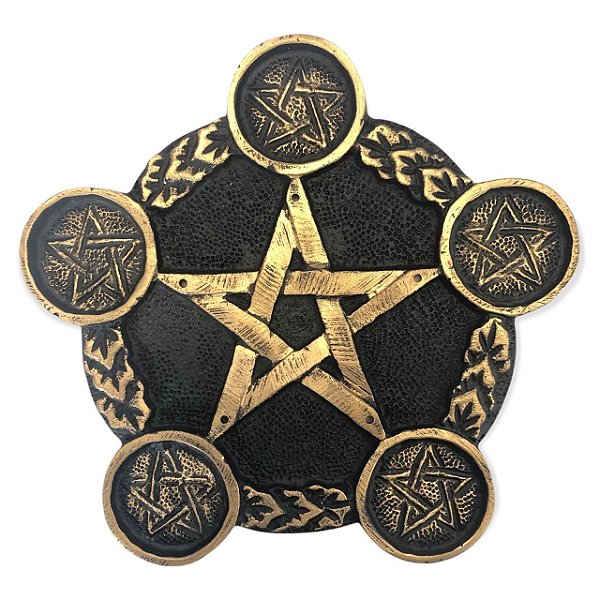 Castiçal Pentagrama Dourado com Preto