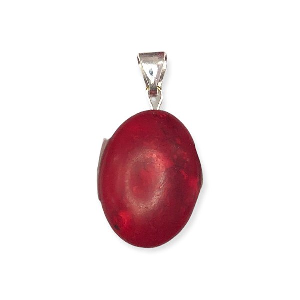 Pingente oval coral prata