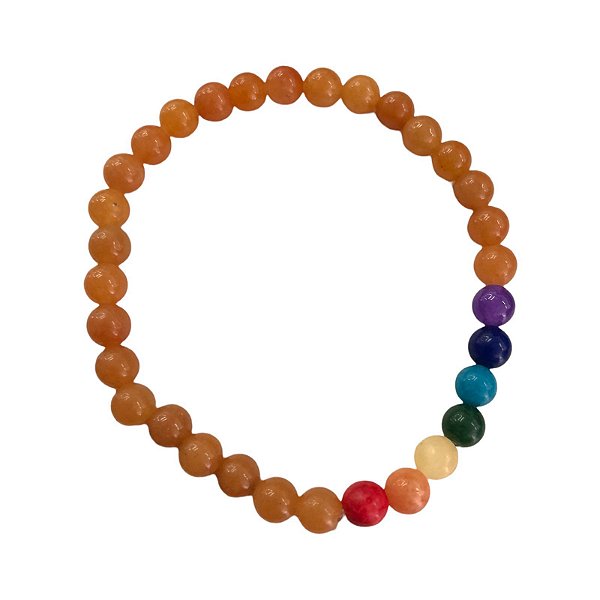 Pulseira Bolinha Agata Laranja+chakras