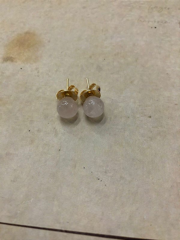 Brinco Bolinha Quartzo Rosa