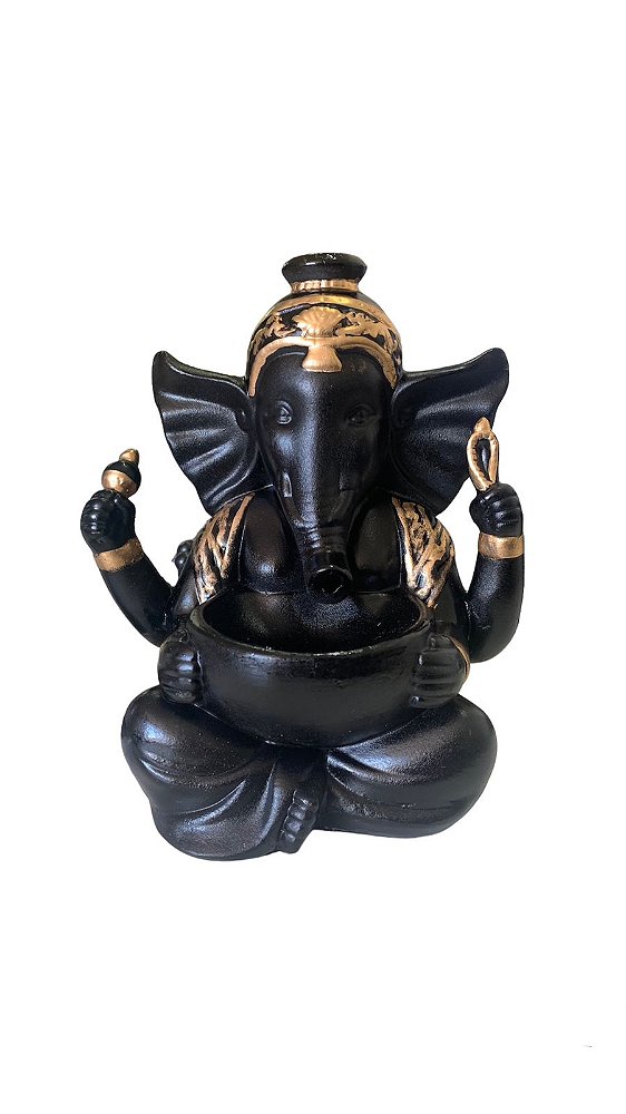 Incensário Cascata Ganesha Preto/Dourado