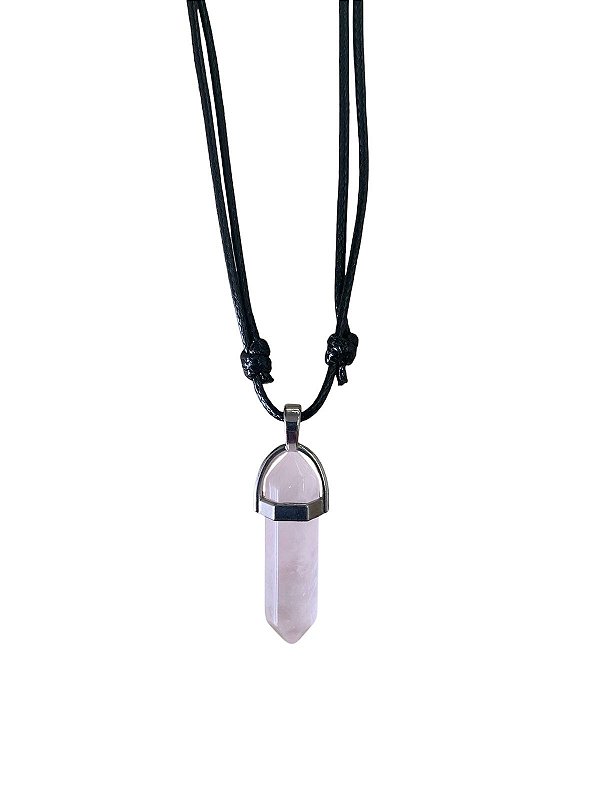 Colar Quartzo Rosa Ponta Com Cordão