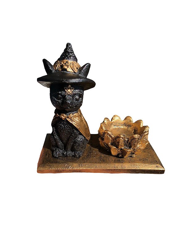 Incensário Gato Bruxo Dourado